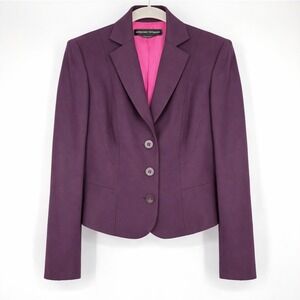 Adrienne Vittadini Wool Blazer Sz 2 Purple Pink Tailored Cropped Retro Stitching